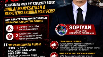 IWOI Kabupaten Tangerang Kecam Pernyataan Waka PWI Kabupaten Bogor: Tegaskan UKW Bukan Dasar Pemidanaan, Minta Klarifikasi Terbuka